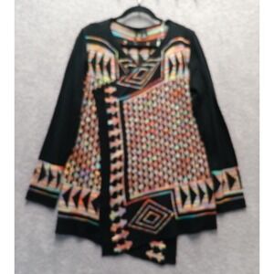 New Directions Tribal Aztec Cardigan Women M Black Open Front Boho Festival